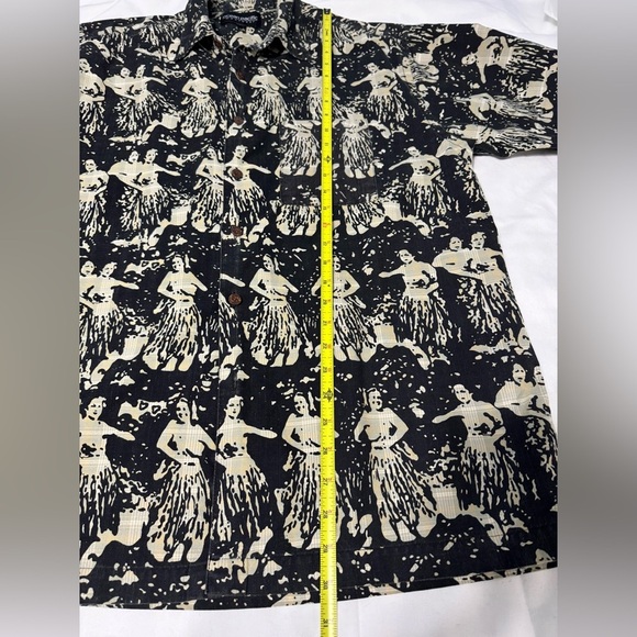 Ocean Pacific Hawaiian Hula Large Shirt Black Button Up Short Sleeves  Pocket - Picture 4 of 7